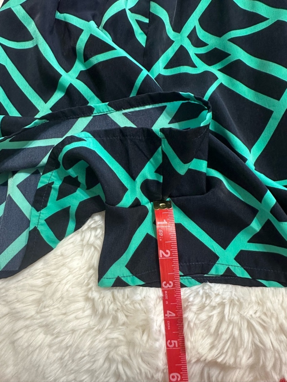 JustFab Romper Small Navy Green Geometric Faux Wrap Long Sleeve NWT - Picture 5 of 12